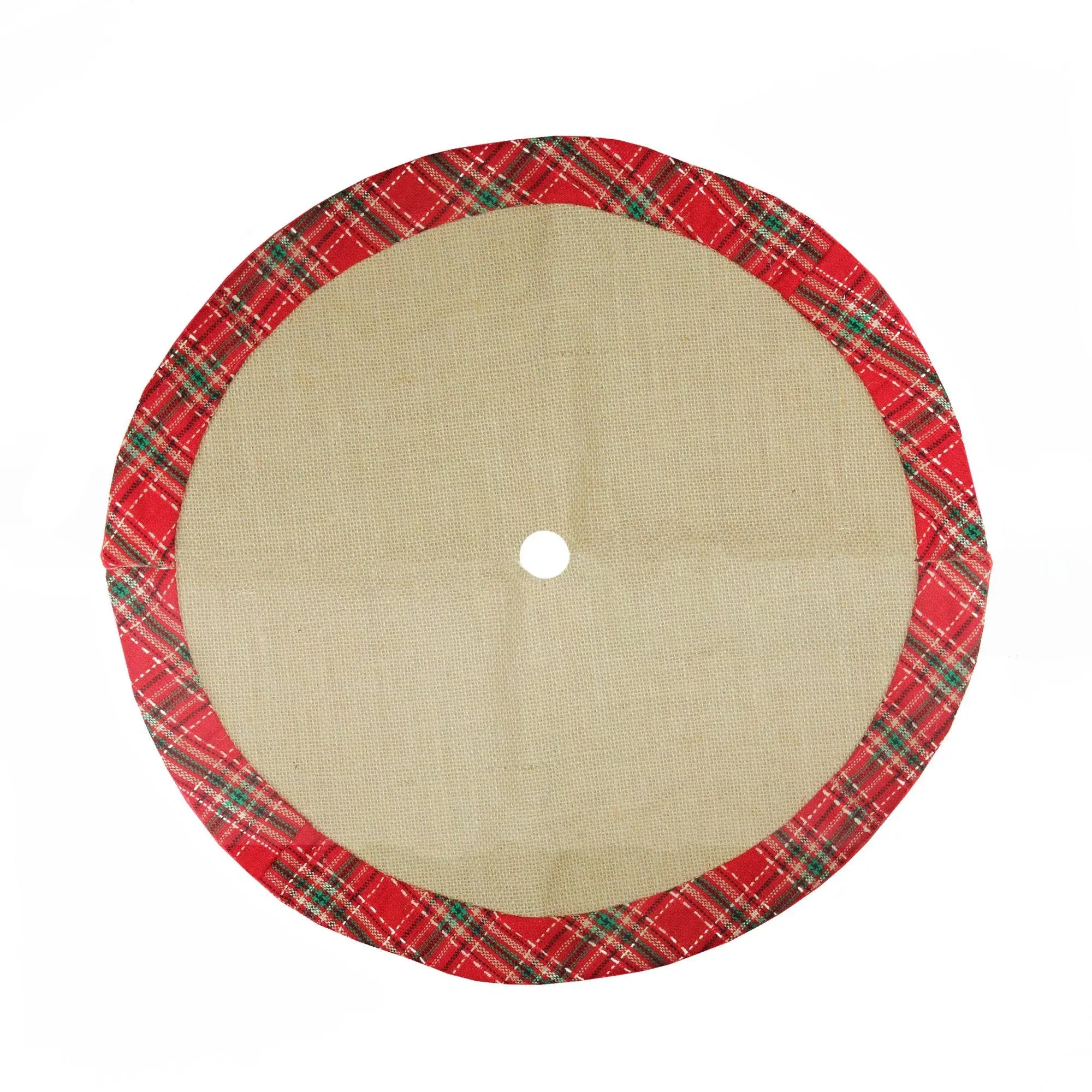 Northlight 20" Decorative Burlap Mini Christmas Tree Skirt with Red Plaid Border