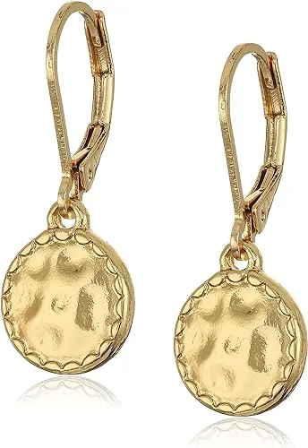 Napier Gold Tone Lever Back Hammered Drop Earrings