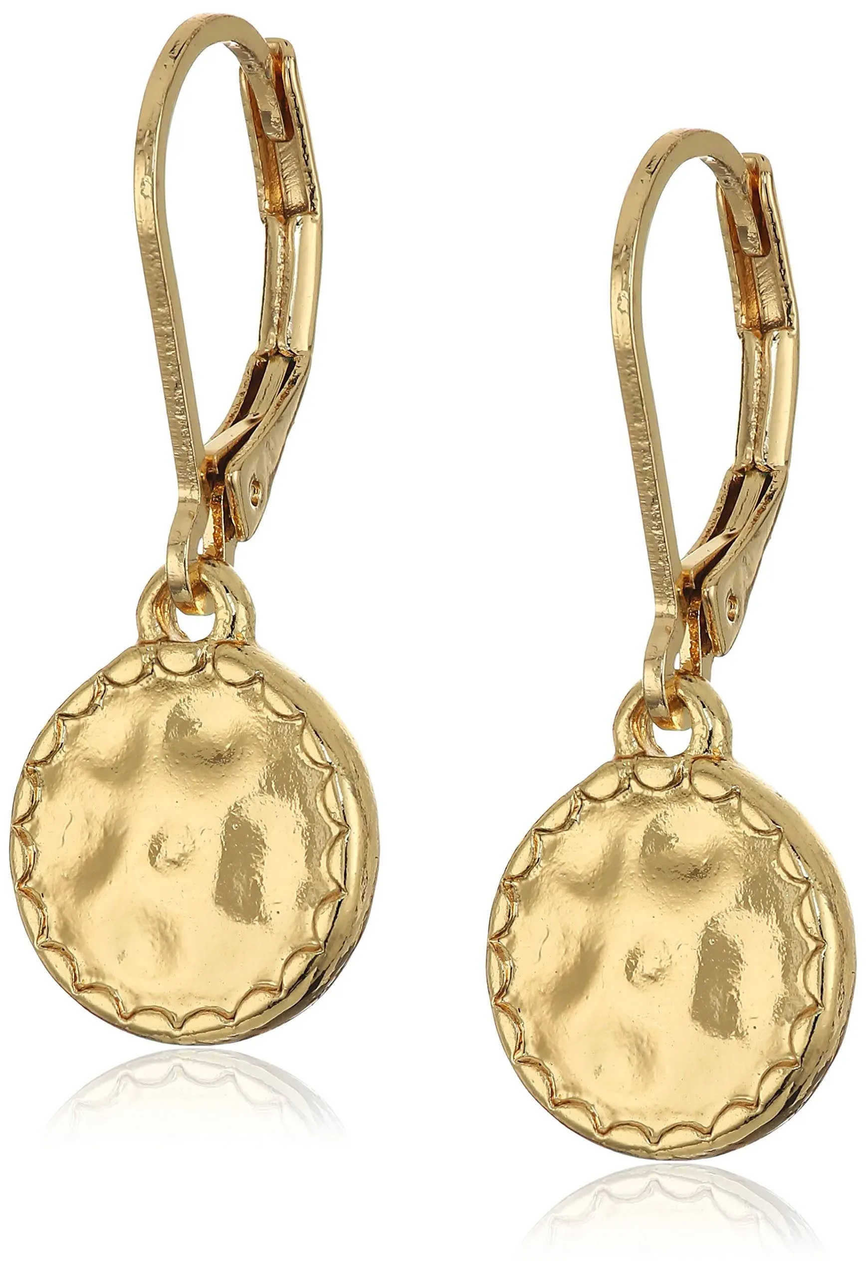 Napier Gold Tone Hammered Disc Drop Earrings