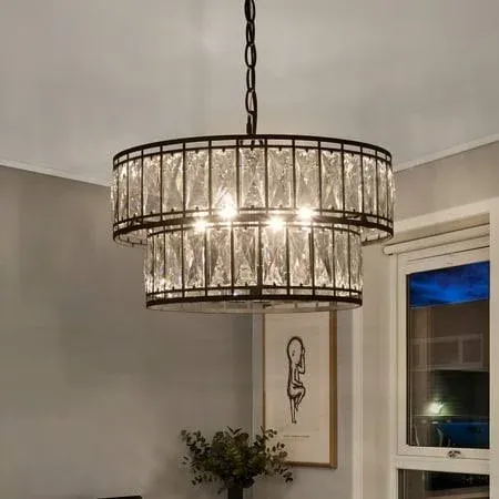 Cirstal Modern 4-Light 2-Tier Drum Chandelier