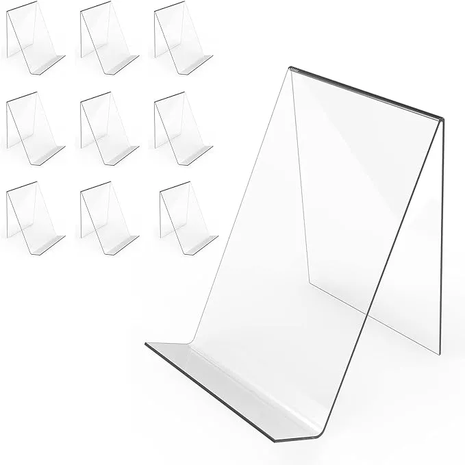 Boloyo Acrylic Book Stand Without Ledge,6 Inch 10PC Clear Acrylic Display Easel Transparent Display Stand Holder Tablet Holder for Displaying Pictures,Books,Artworks, CDs