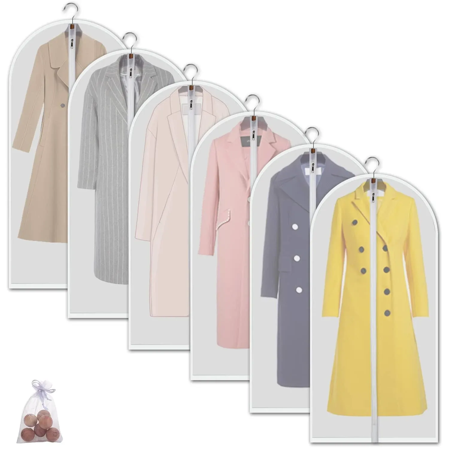 Clear Garment Bags Hanging Clothes Bags Set of 6 for Closet Storage Plastic B...