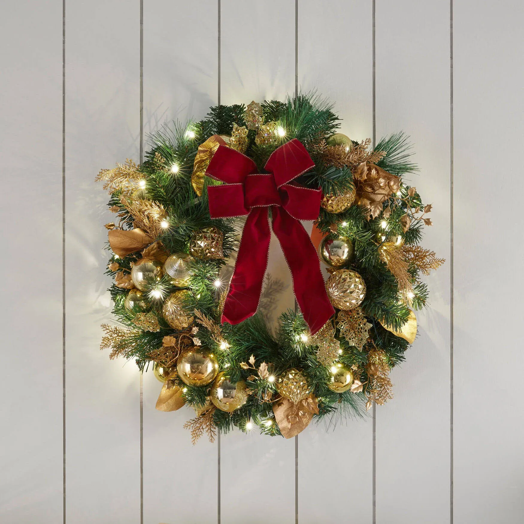 BrylaneHome Pre-Lit Regal 24" Wreath , Burgundy Gold