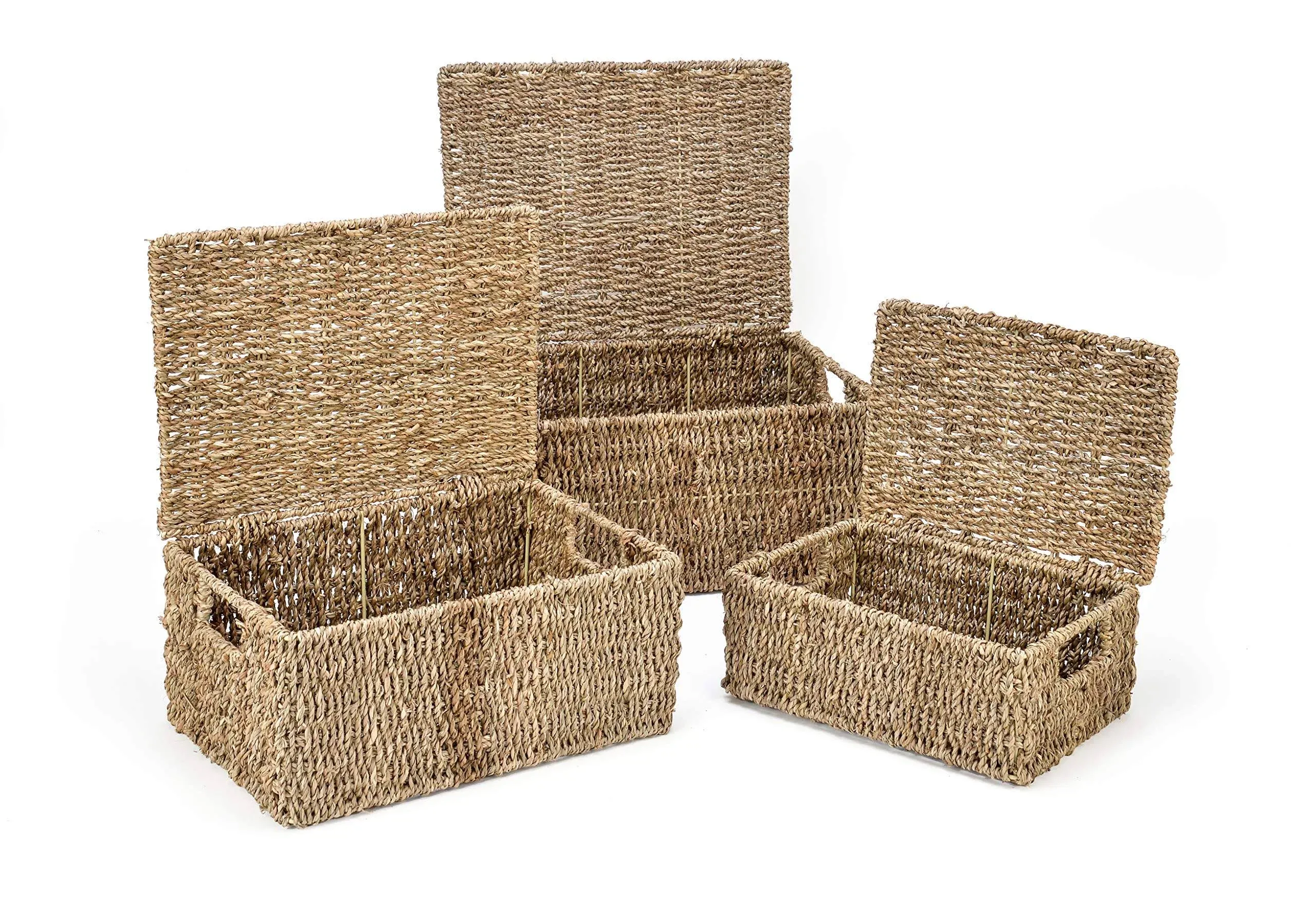 Trademark Innovations Rectangular Seagrass Baskets with Lids Set of 3