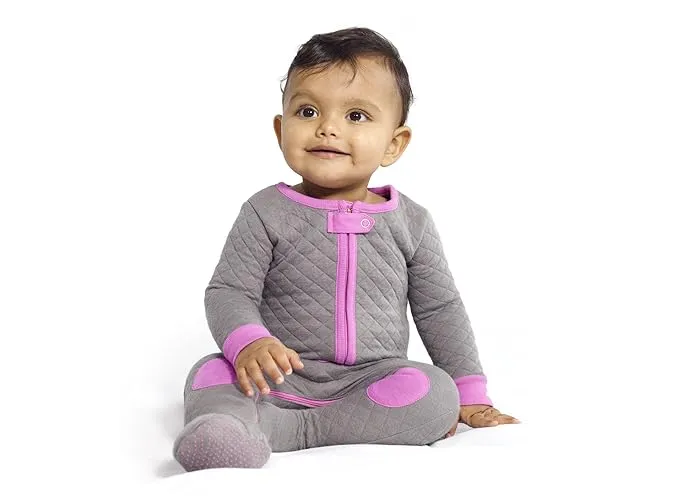 baby deedee Sleepsie Cotton Quilted Footie Pajama, Slate/Hot Pink, 6-12 Month