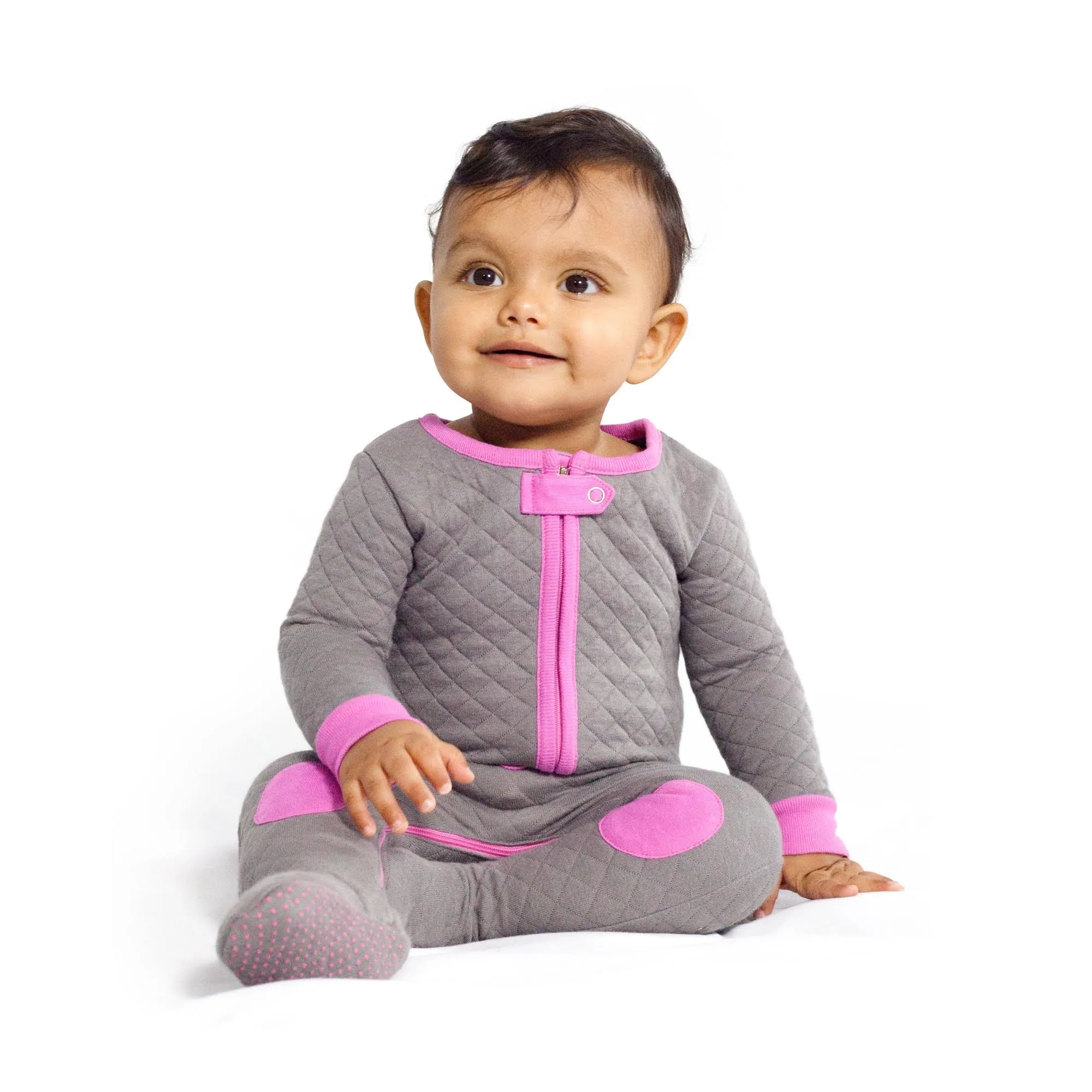 baby deedee Sleepsie Cotton Quilted Footie Pajama, Slate/Hot Pink, 6-12 Month