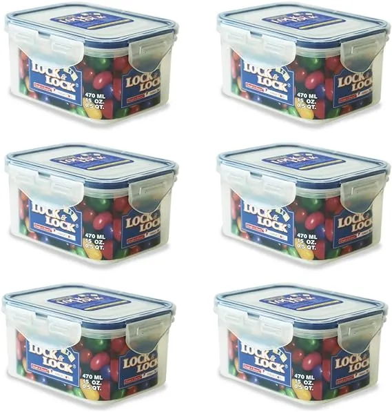 Rectangular Water Tight Food Container, Set of 6 (15 Oz Each)