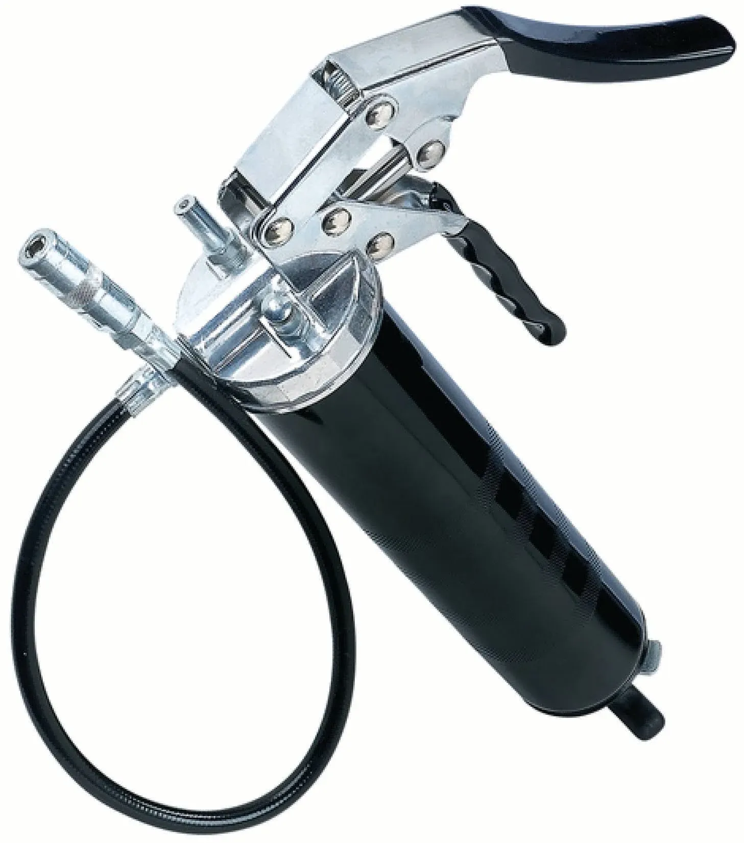 LUMAX LX-1152 Black Heavy Duty Deluxe Pistol Grease Gun with 18" Flex Hose, Handy 3-Way Loading - Fill with Standard Cartridge, Suction or Bulk Fill. Convenient One-Hand Operation for Easy Greasing.