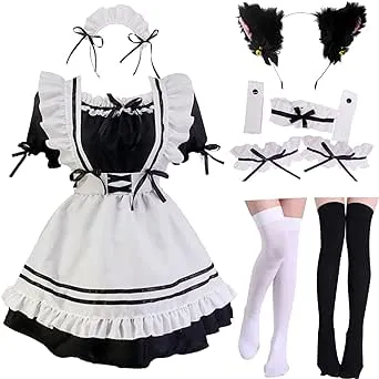 Japanese Anime Cosplay Maid Outfit Dress Japanese Maid Outfit Set Cute Halloween Makeup Cosplay Costume