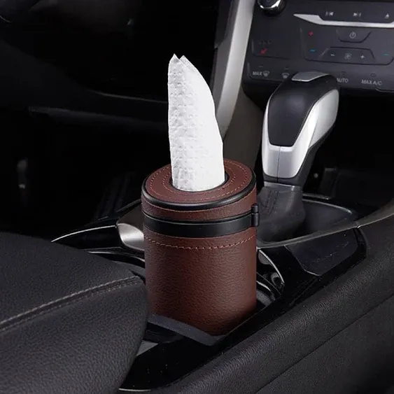 Car Tissue Tube, Cylinder Tissue Box Diameter 2.75'' PU Leather Round Tissues Container for Car Cup Holder, Up to 30 Count Tissue