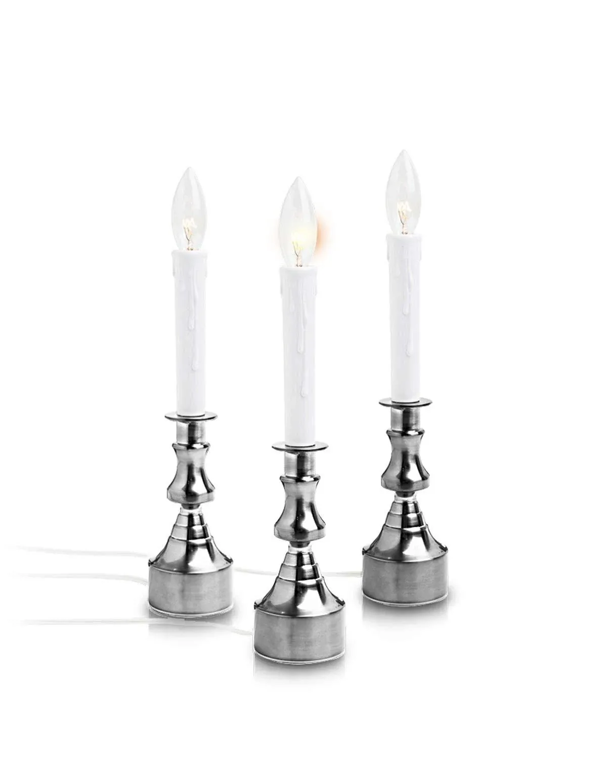 Dimmable Window Candle Electric with Multi Timer IR Controller, Sliver Metal Bas