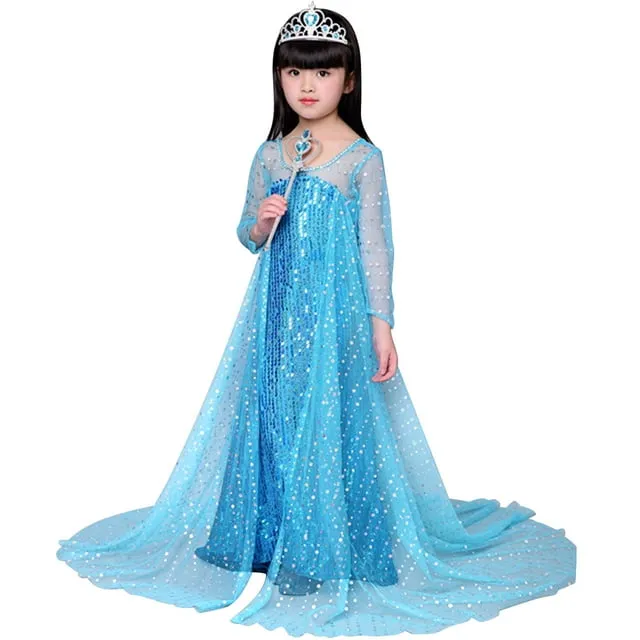 KAWELL Girls Princess Elsa Anna Costume Birthday Party Christmas Halloween Fancy Dress up