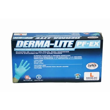 Sas Safety Derma-Lite Powder Free Exam Grade Disposable Nitrile 5 Mil Gloves Large Box of 100 Gloves By Weight