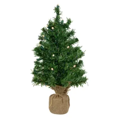 Northlight 18" Pre-Lit Two-Tone Green Pine Artificial Christmas Tree In Burlap Clear Led Lights