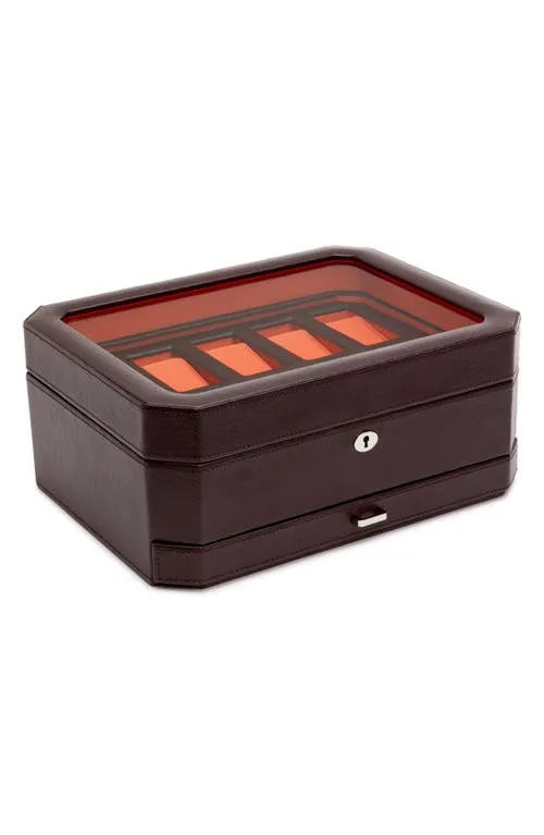 WOLF Brown/Orange Windsor Vegan Leather 10 Piece Watch Box with Drawer - 458606