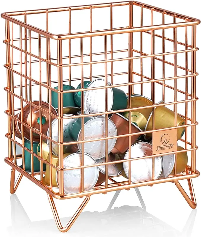 JENNIMER Coffee Pod Basket, K Cup Coffee Pod Holder,Coffee Capsule Cages, Kitchen Counter Storage Baskets (Rose Gold)