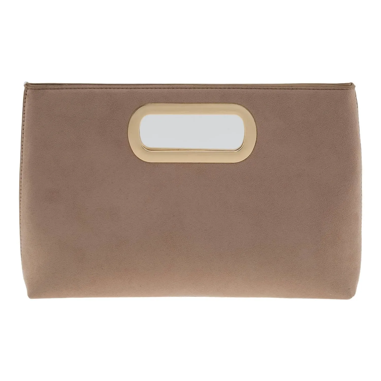 Jnb Top Handle Faux Suede Clutch, Taupe