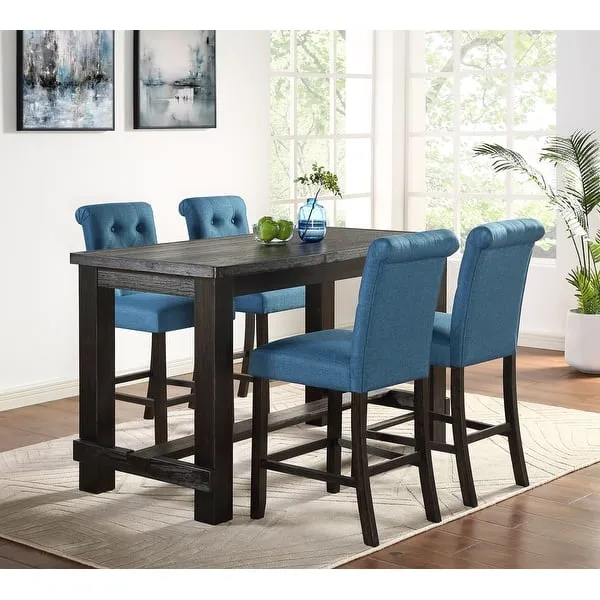 Roundhill Furniture Leviton Antique Black Finished Wood 5-Piece Counter Height Dining Set Tan