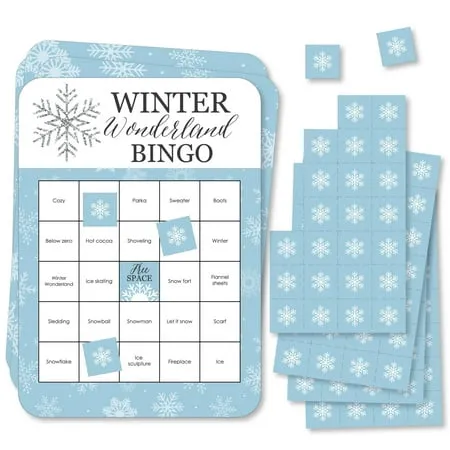 Winter Wonderland - Bingo Cards and Markers - Snowflake Holiday Party and Winter Wedding Bingo Game - Set of 18Winter Wonderland