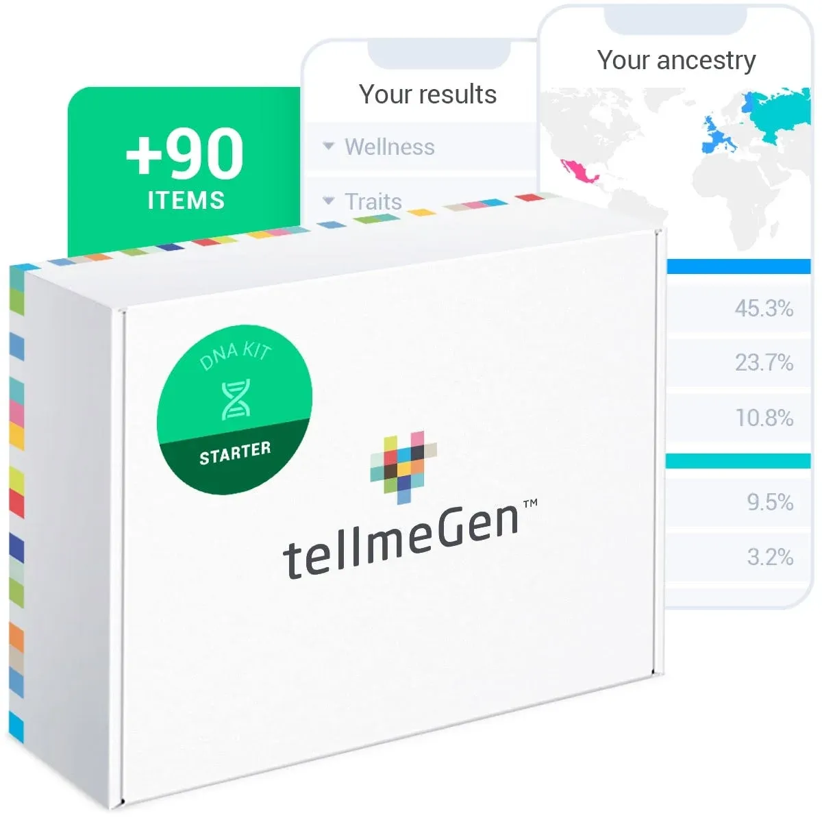 tellmeGen DNA Test Starter (Ancestry - Traits - Fitness and Diets) More 90 Online Reports - Ancestry DNA Test Kit, DNA Connect Family Finder, Sports, Diet and Traits