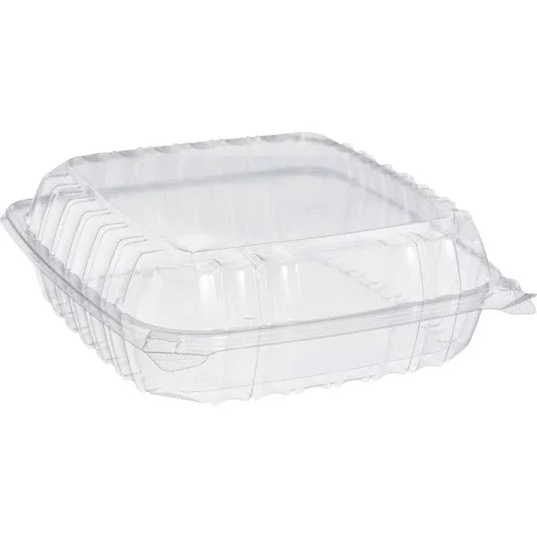 Dart ClearSeal Hinged-Lid Plastic Containers, 9.3 x 8.8 x 3, Clear, Plastic, 100/Bag, 2 Bags/Carton