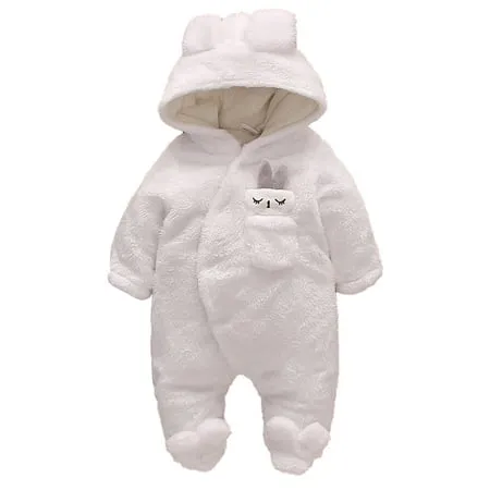 PatPat Newborn Rabbit Warmer Snowsuit Fleece Hooded Romper Jumpsuit for Baby Girls Boys