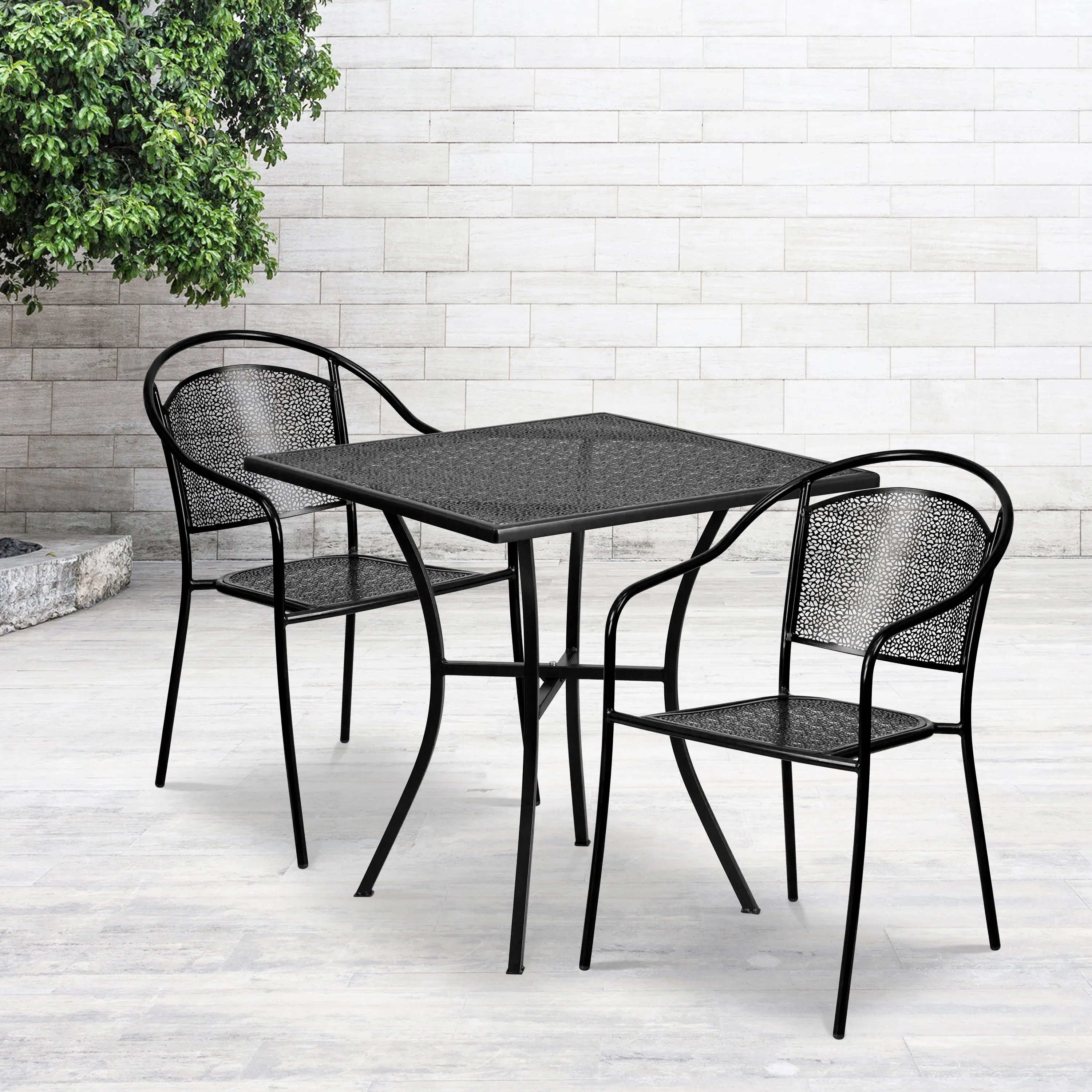 Flash Furniture CO-28SQ-03CHR2-BK-GG 28&amp;amp;quot; Square Black Indoor-Outdoor Steel Patio Table Set with 2 Round Back Chairs