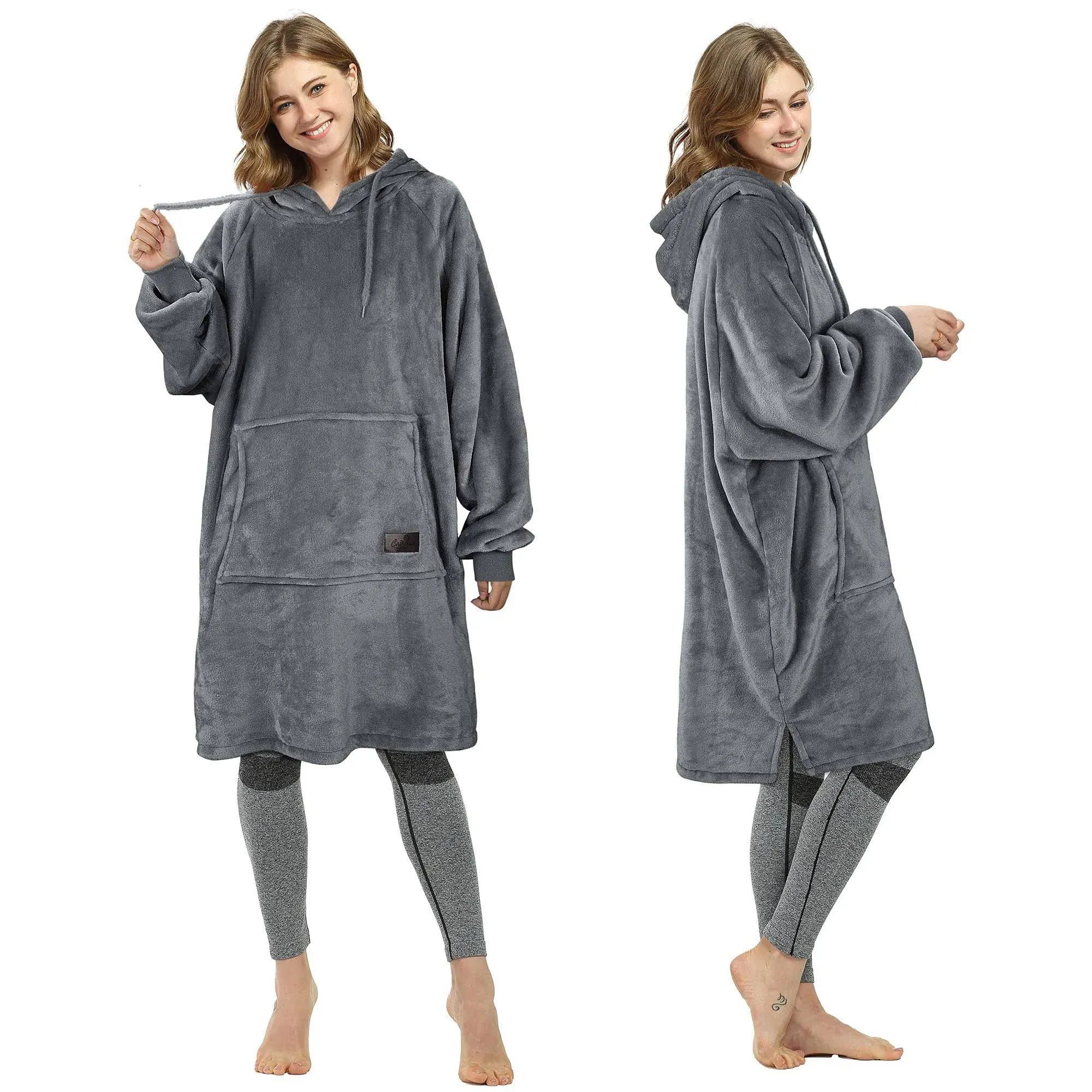 Catalonia Womens Plush Hoodie Sweatshirt Dress, Casual Pullover Sweater with Kangaroo Pocket, One size, Women's, Gray