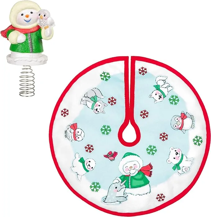 Hallmark Keepsake 2022, Miniature Snow Buddies Tree Topper and Christmas Tree Skirt Set