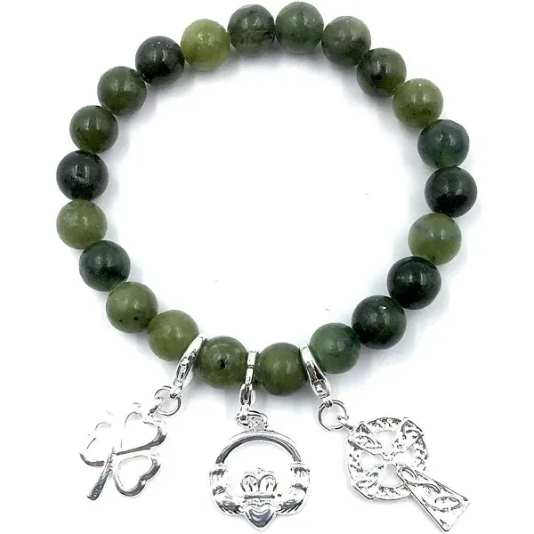 J.C. Walsh and Sons Irish Connemara Marble Beaded Bracelet with 3 Charms 60809