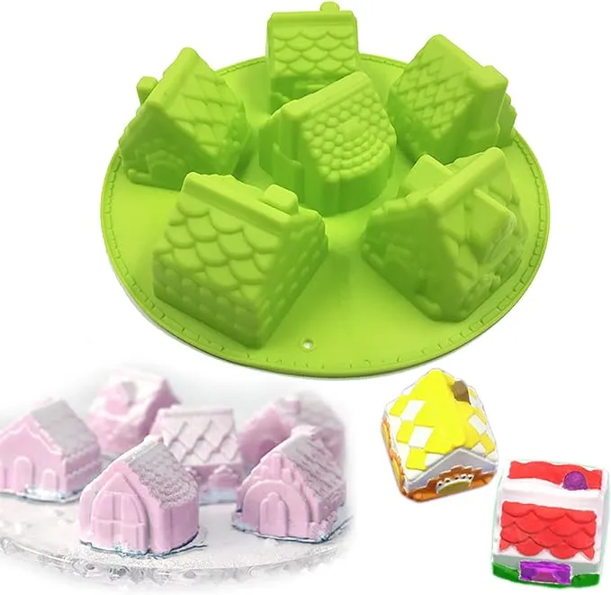 X-Haibei 3D Big Houses Cake Soap Christmas Gift Gingerbread Houses Silicone Mold