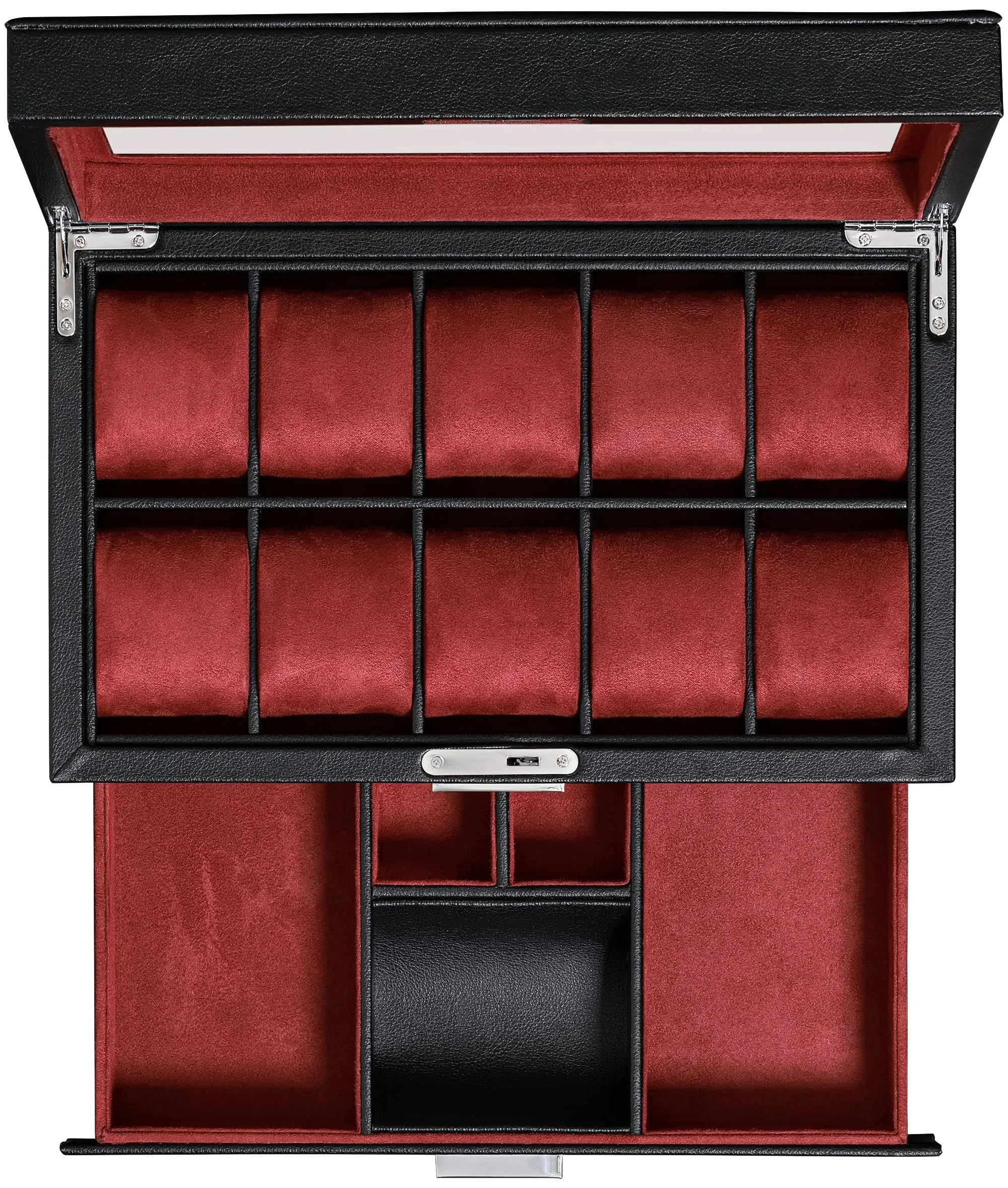 Rothwell 10-Slot Watch Box in Leather with Valet Drawer, Luxury Watch Case ...