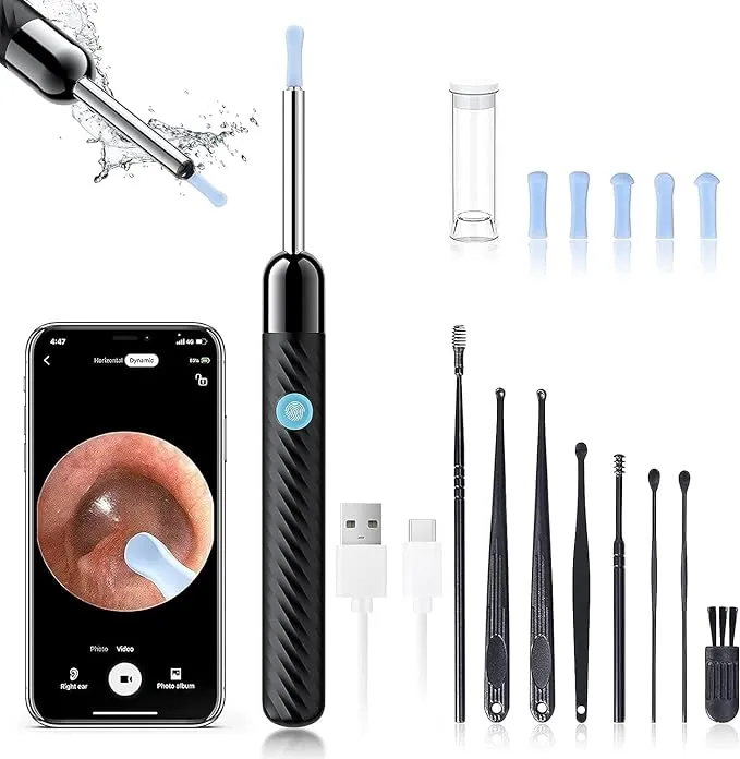 LEIPUT Ear Wax Removal - Earwax Remover Tool with 8 Pcs Ear Set - Ear Cleaner with Camera - Earwax Removal Kit with Light - Ear Camera with 6 Ear Spoon - Ear