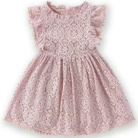 Niyage Toddler Girls Elegant Lace Pom Pom Flutter Sleeve Party Princess Dress ...