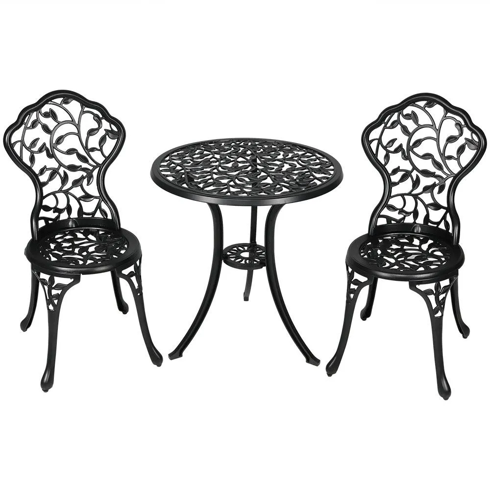 Sunnydaze 3-Piece Black Outdoor Cast Aluminum Patio Bistro Set