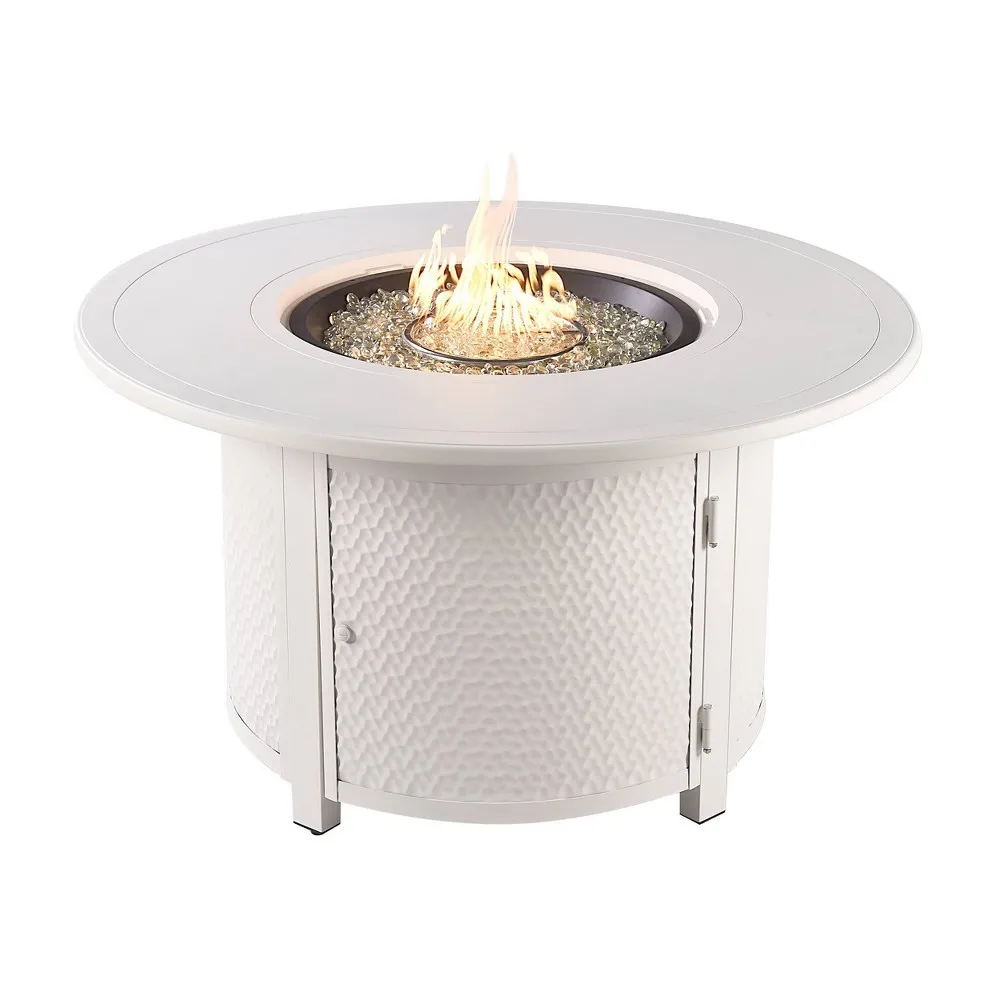 "44"" Round 55000 BTUs Aluminum Propane Textured Design Fire Pit Table with Two Covers White - Oakland Living"