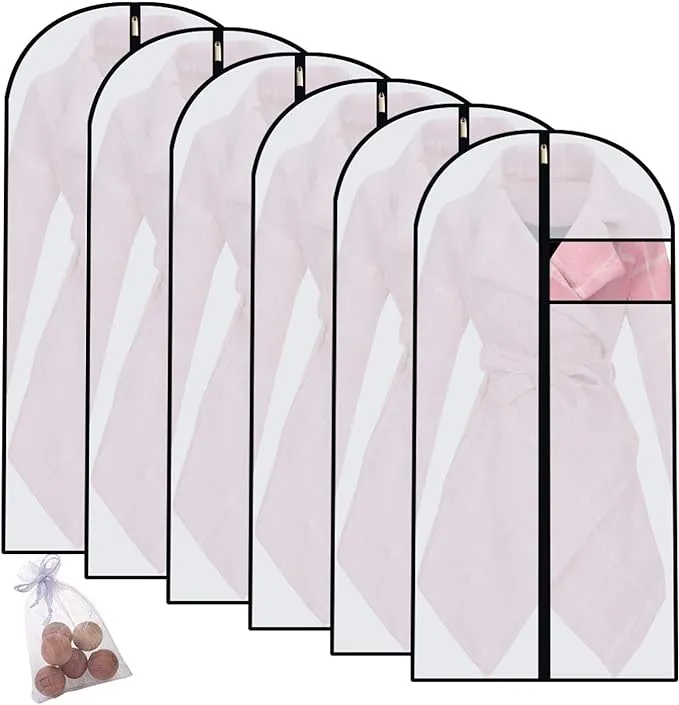 Hanging Garment Bags Hanging Clothes Bags (Set of 12) for Closet Storage Plastic Bag with Zipper for Suit, Sweaters Travel Laundry Wardrobe Closet Garment Dust Cover Bags (White, 24'' x 48'')