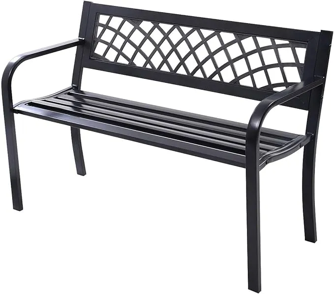 Patio Park Garden Bench Outdoor Deck Steel Frame by Costway