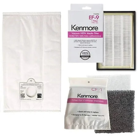 6 Kenmore Type C/Q HEPA Filtration Canister Vacuum Bags 1 Kenmore CF1 81002 Motor Chamber Filter 1 Kenmore EF9 53296 HEPA Exhaust Filter Fits Elite 21814