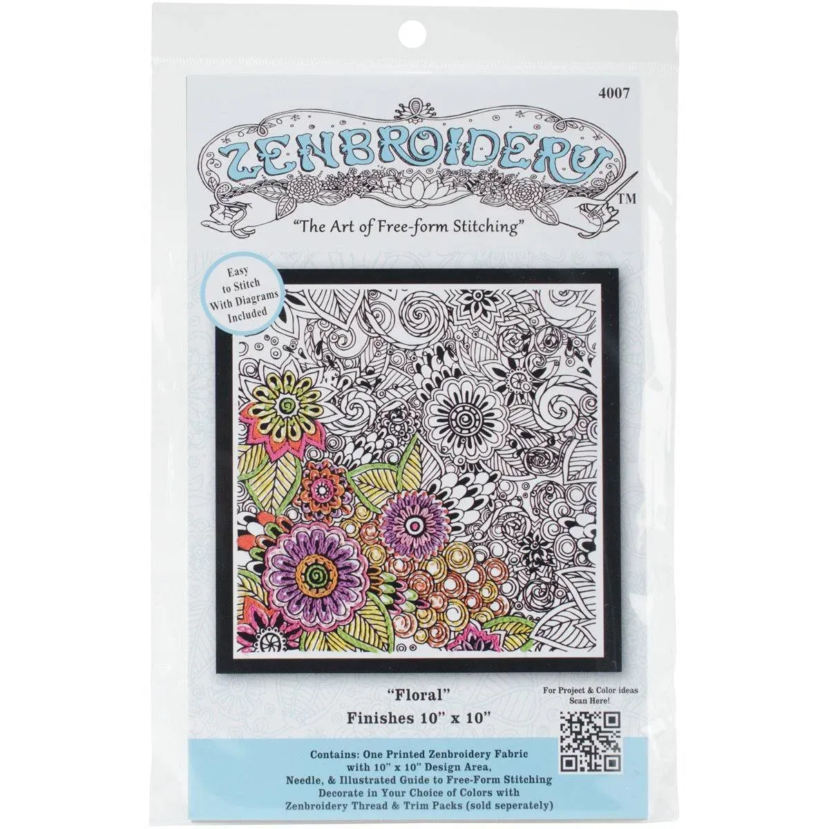 Zenbroidery Stamped Embroidery 10"x10" Small Floral