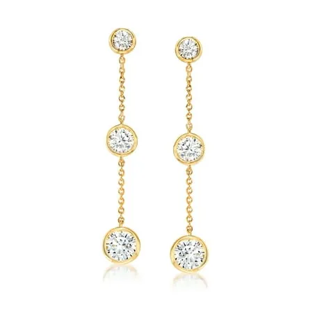 Ross-Simons 2.00 ct. t.w. Bezel-Set CZ Linear Drop Earrings in 18kt Gold Over Sterling for Female Adult