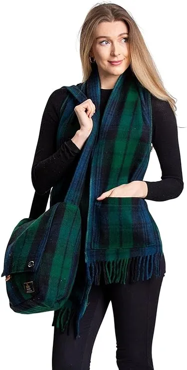 Patrick King Woollen Company Merino Wool Scottish Tartan Pocket Scarf for Women