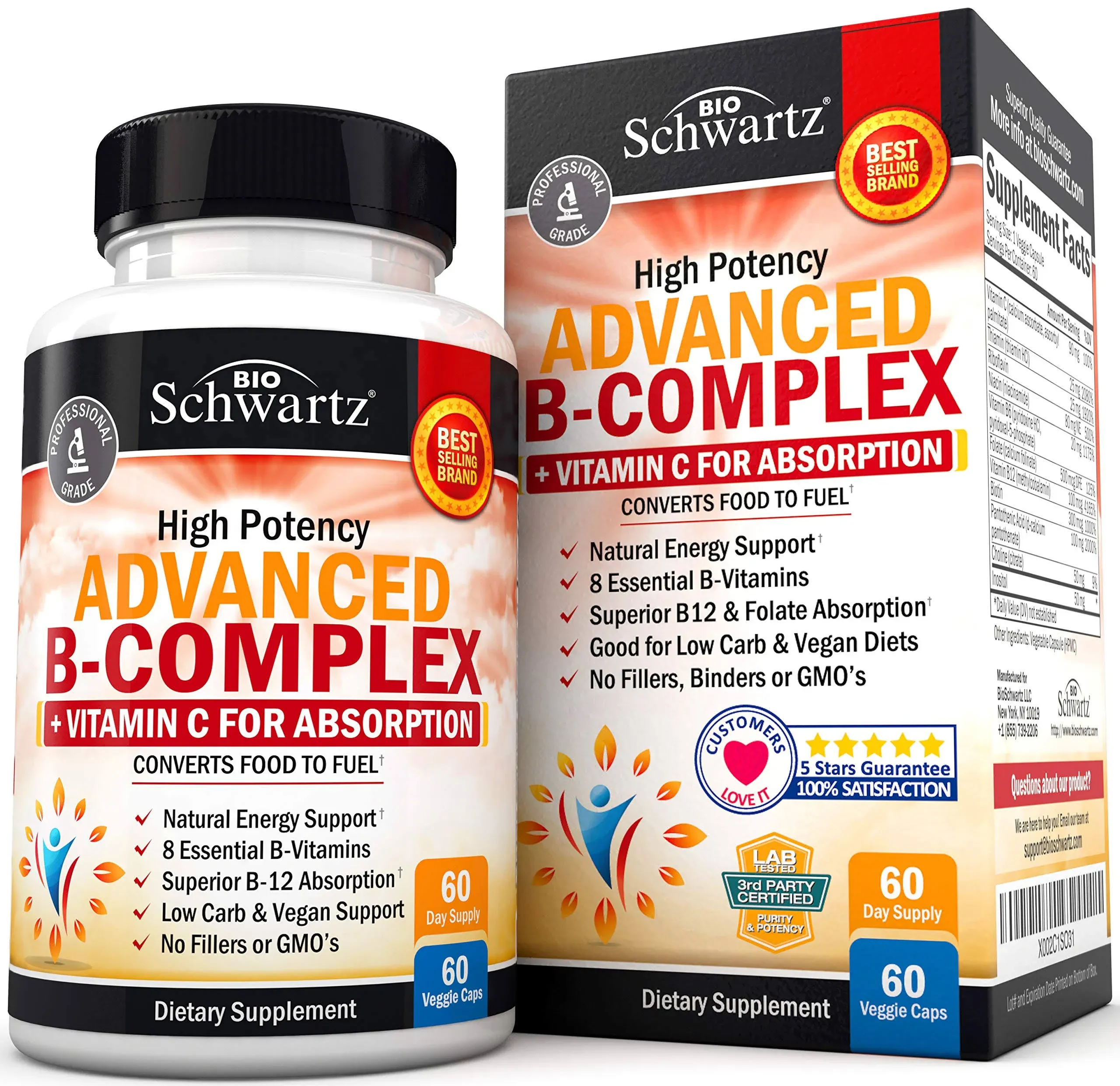 Vitamin B Complex with Vitamin C for Maximum Absorption - Methylcobalamin B12