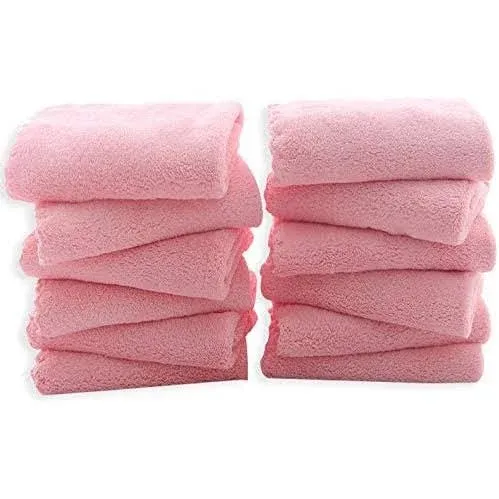 TENSTARS 12 Pack Premium Washcloths Set - Quick Drying - Soft Microfiber Coral Velvet Highly Absorbent Wash Clothes -Multipurpose Use as Bath Fitness, Spa, Facial, Fingertip Towel (Pink)