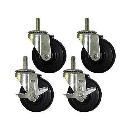 4 inch Swivel Casters with 1/2 inchx1-1/2 inch Threaded Stem & Polyolefin Wheels ...