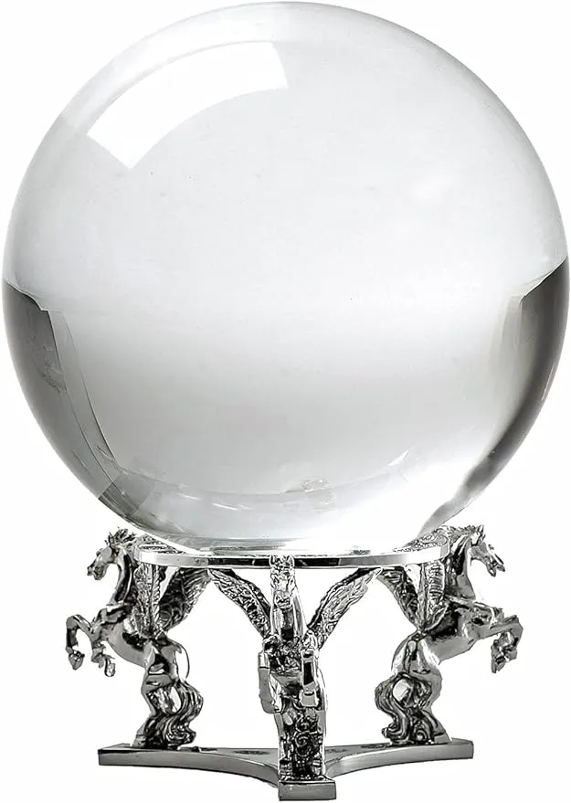 Clear Clear Crystal Ball 130mm 5 Inch Including Silver Pegasus Stand