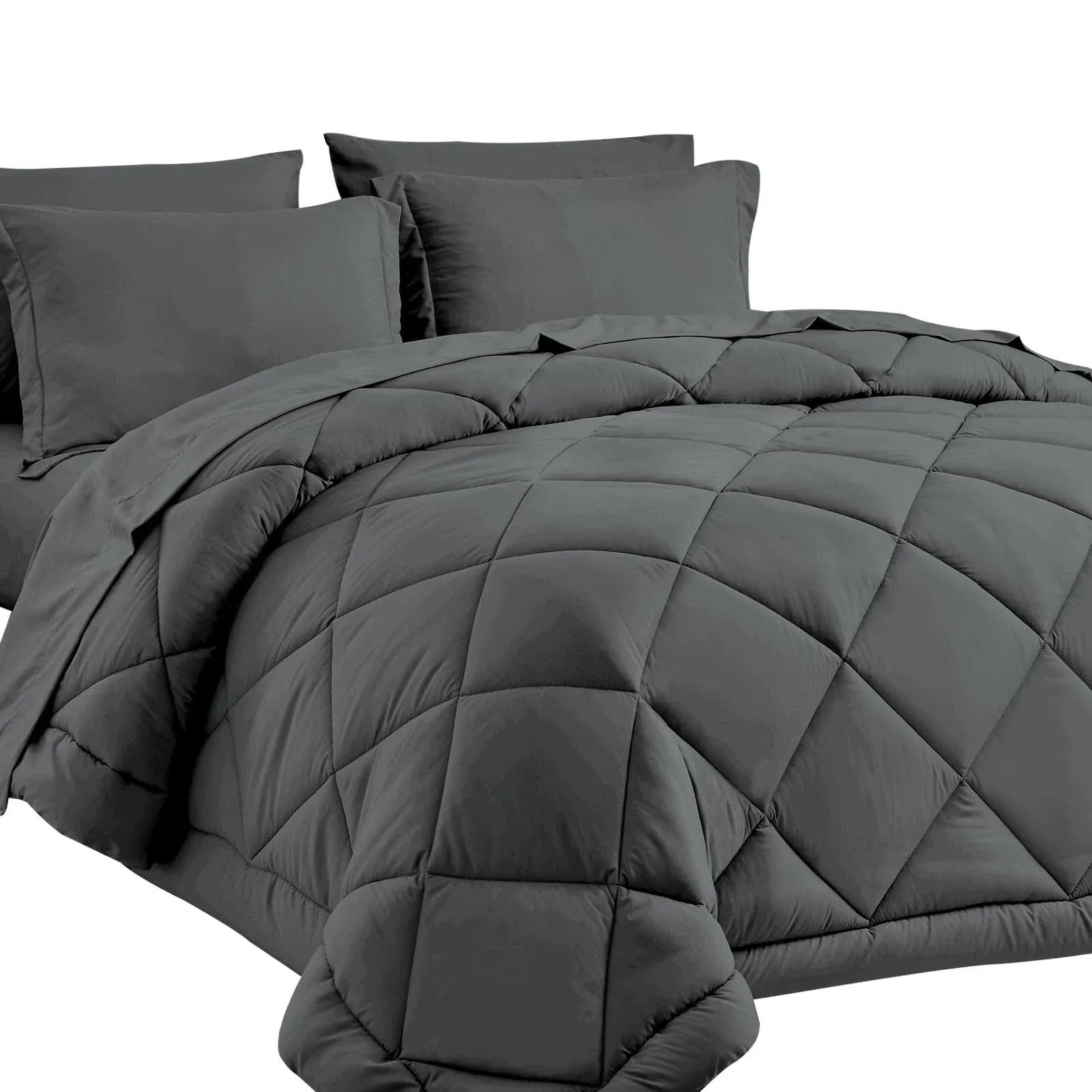 CozyLux King Bed in A Bag 7-Pieces Comforter Sets with Comforter and Sheets Dark ...