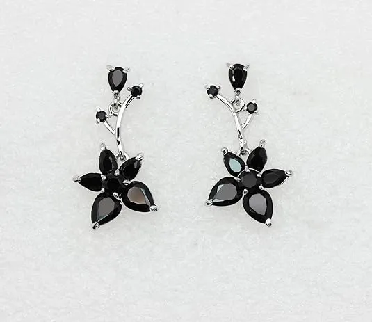 Faship Gorgeous Black CZ Crystal Floral Necklace Earrings Set