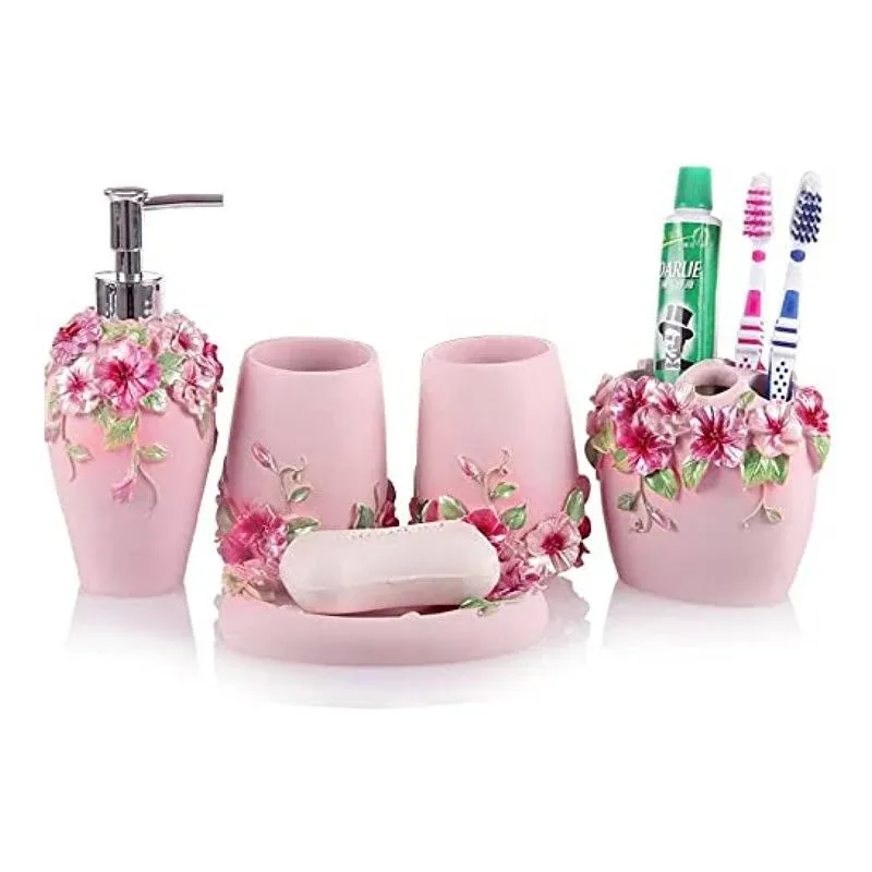 LUANT Vintage Pink Bathroom Accessories 5PIECE Bathroom Accessories Set Bathroom ...