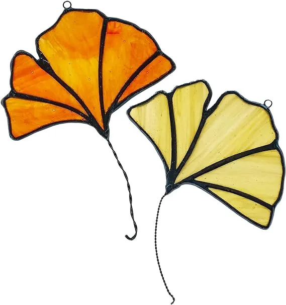 HAOSUM Fall Decor Ginkgo Leaves Suncatcher for Window Stained Glass Window Ha...